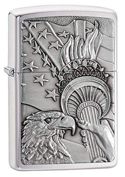 Zippo Patriotic Eagle Brushed Chrome Emblem Pocket Lighter, One Size, Model Number: 20895