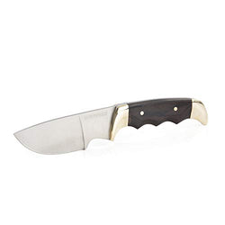 Sheffield 12180 Big Pakka 4 Inch Fixed Blade Hunting Knife with Leather Sheath, Full Tang, 4.5 Inch Black Pakkawood Handle with Brass Bolsters