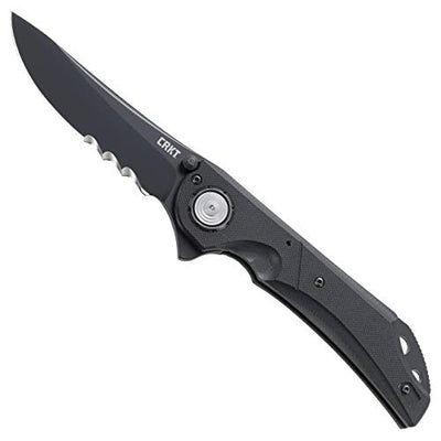 CRKT Seismic EDC Folding Pocket Knife: Heavy Duty Everyday Carry, Black Blade, Flipper Open, Deadbolt Button Lock, IKBS Ball Bearing Pivot, G10 Handle, Deep Carry Pocket Clip 5401K