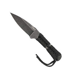 CRKT Utsidihi EDC Knife: Everyday Carry Fixed Blade Spearpoint Knife with Black Stonewash Finish, Cord Wrapped Handle, Sheath 2752