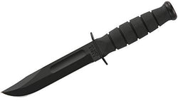KA-BAR Straight Edge Knife with Leather Sheath, Black, Short