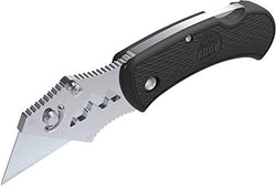 Outdoor Edge BOA - Folding Utility Razor Blade Box Cutter Knife with Ergonomic Polymer Handle and Pocket Clip (Black, 3-Blades)