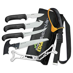 Outdoor Edge ButcherLite, 8 Piece Hunting & Game Processing Knife Set with Caping Knife, Gut-Hook Skinner, Boning/Fillet Knife, Bone Saw, Ribcage Spreader, Gloves, and More